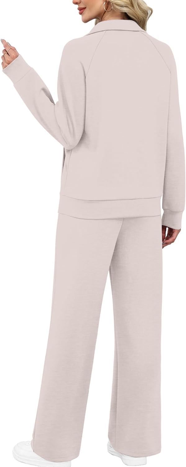 imageXIEERDUO Womens 2 Piece Lounge Sets Full Zip Up Sweatsuit Wide Leg Tracksuit Workout Outfits Fashion Airport WearApricot