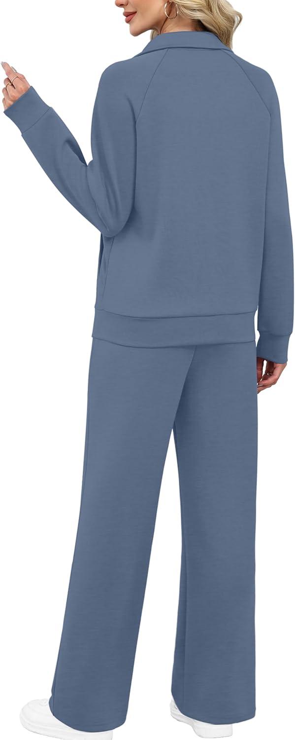 imageXIEERDUO Womens 2 Piece Lounge Sets Full Zip Up Sweatsuit Wide Leg Tracksuit Workout Outfits Fashion Airport WearBlue