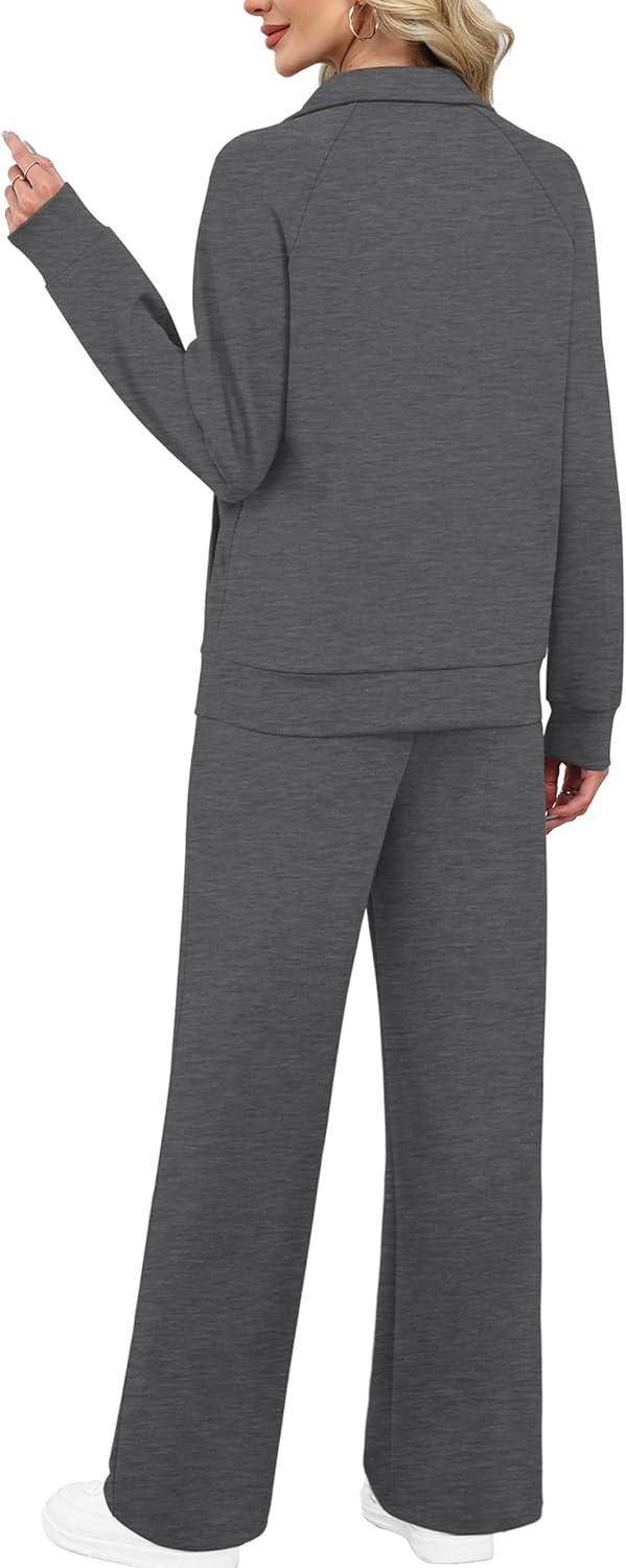 imageXIEERDUO Womens 2 Piece Lounge Sets Full Zip Up Sweatsuit Wide Leg Tracksuit Workout Outfits Fashion Airport WearDark Grey