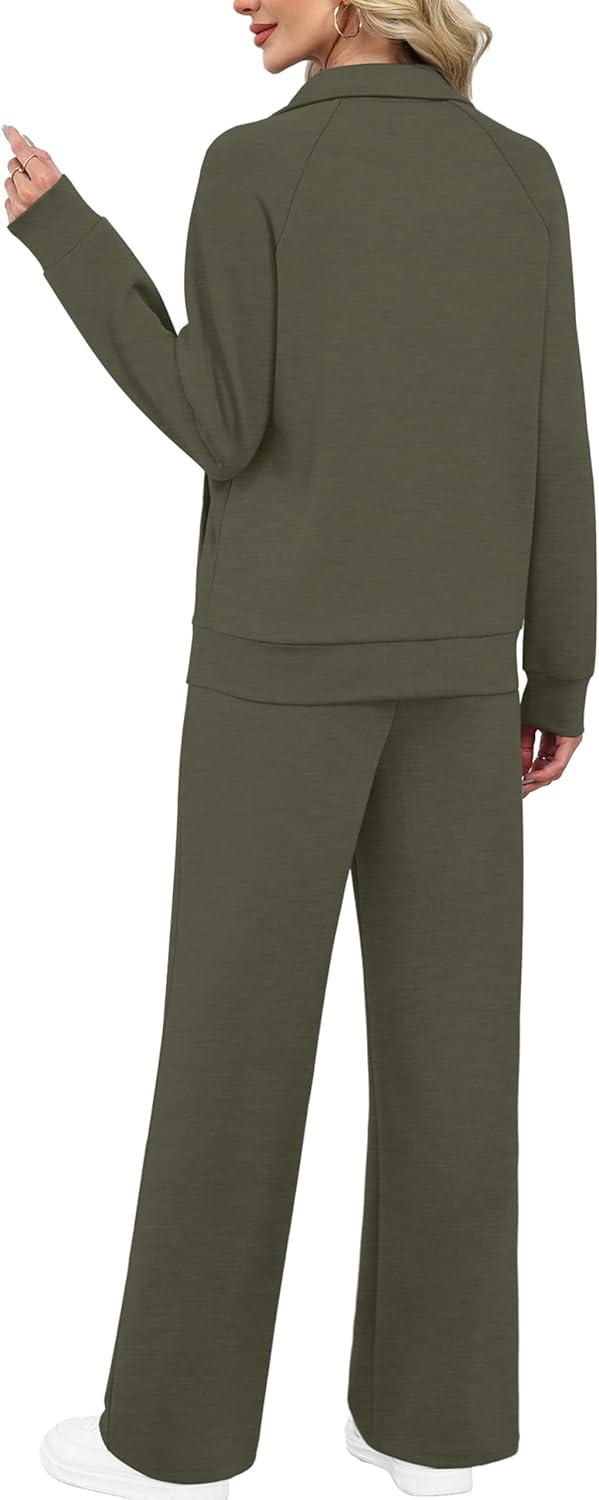 imageXIEERDUO Womens 2 Piece Lounge Sets Full Zip Up Sweatsuit Wide Leg Tracksuit Workout Outfits Fashion Airport WearGreen