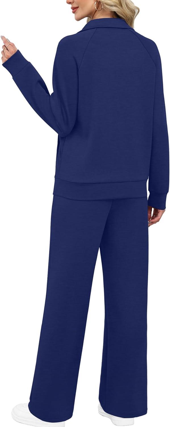 imageXIEERDUO Womens 2 Piece Lounge Sets Full Zip Up Sweatsuit Wide Leg Tracksuit Workout Outfits Fashion Airport WearNavy