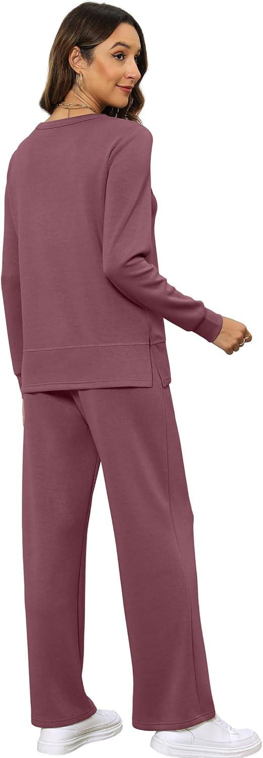 imageXIEERDUO Womens 2 Piece Lounge Sets Side Slit Outfits Wide Leg Tracksuit Comfy Loungewear Fashion Sweatsuit S3XLCoral