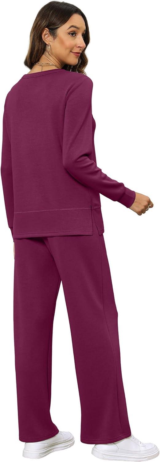 imageXIEERDUO Womens 2 Piece Lounge Sets Side Slit Outfits Wide Leg Tracksuit Comfy Loungewear Fashion Sweatsuit S3XLDark Purple