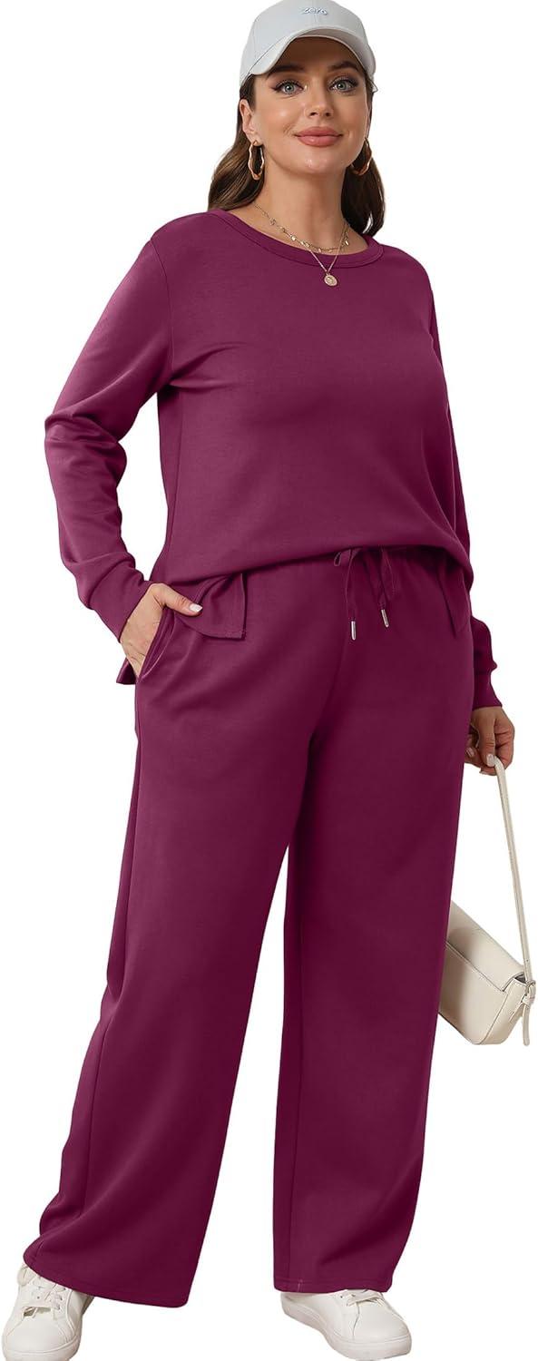 imageXIEERDUO Womens 2 Piece Lounge Sets Side Slit Outfits Wide Leg Tracksuit Comfy Loungewear Fashion Sweatsuit S3XLDark Purple