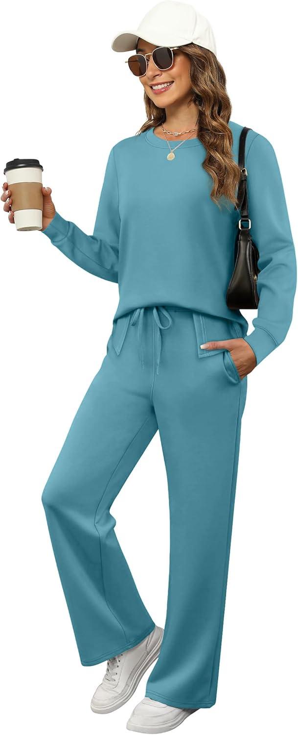 imageXIEERDUO Womens 2 Piece Lounge Sets Side Slit Outfits Wide Leg Tracksuit Comfy Loungewear Fashion Sweatsuit S3XLLake