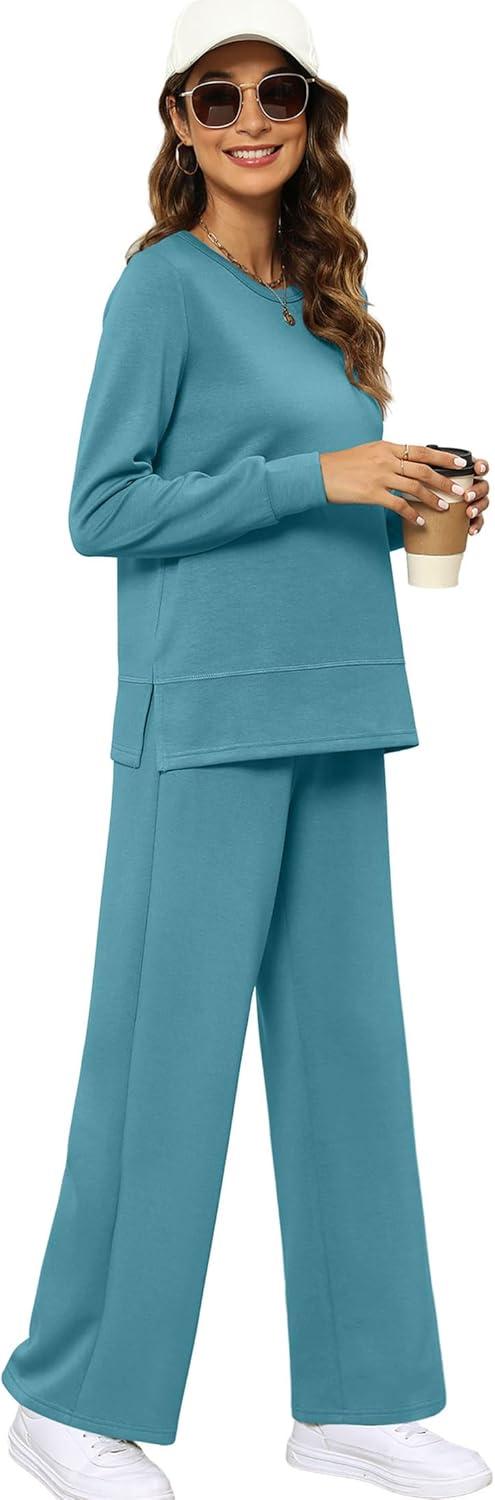 imageXIEERDUO Womens 2 Piece Lounge Sets Side Slit Outfits Wide Leg Tracksuit Comfy Loungewear Fashion Sweatsuit S3XLLake