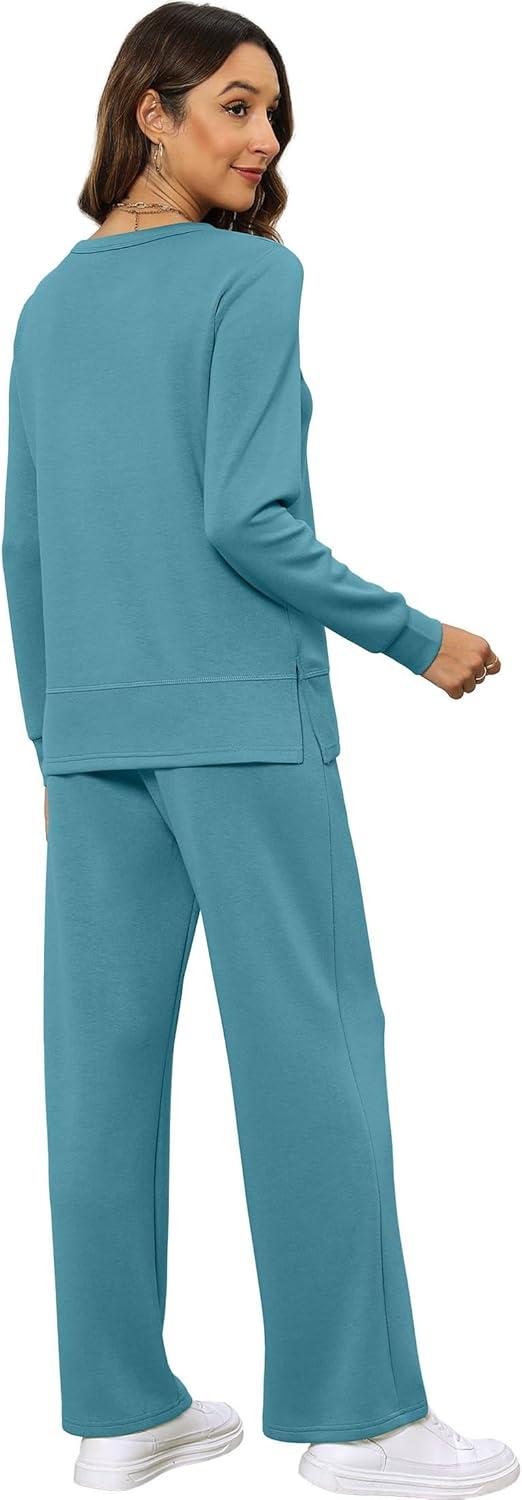 imageXIEERDUO Womens 2 Piece Lounge Sets Side Slit Outfits Wide Leg Tracksuit Comfy Loungewear Fashion Sweatsuit S3XLLake