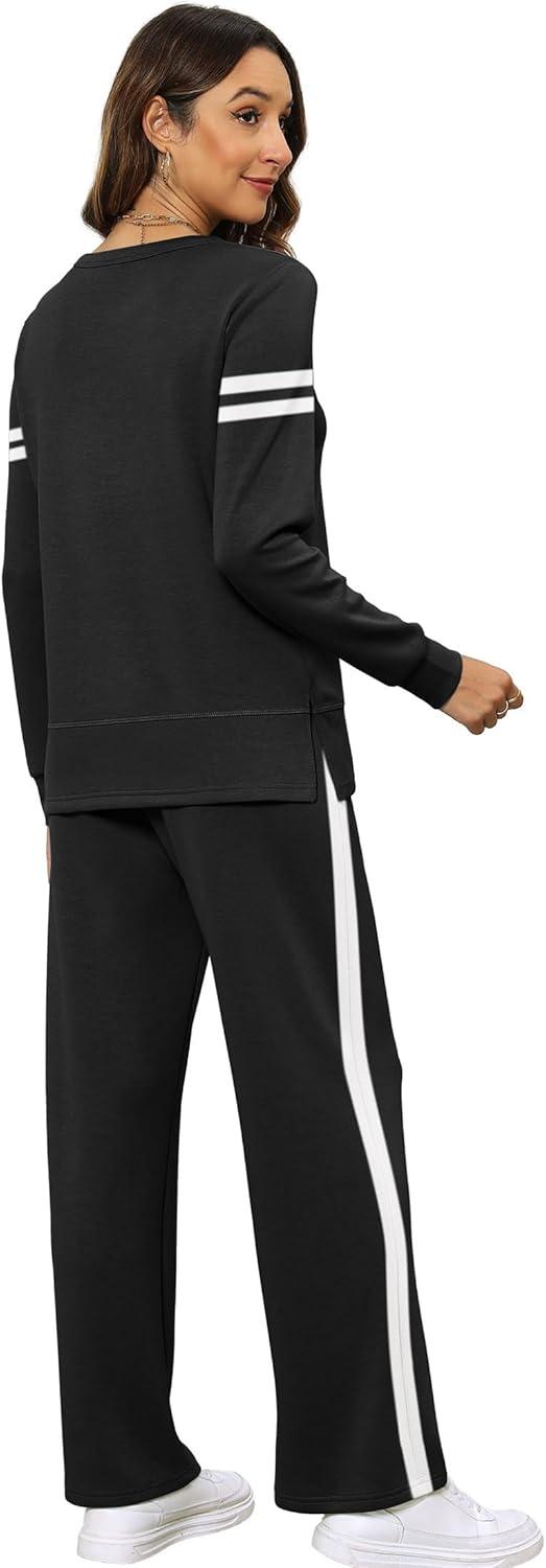 imageXIEERDUO Womens 2 Piece Lounge Sets Side Slit Outfits Wide Leg Tracksuit Comfy Loungewear Fashion Sweatsuit S3XLZ Black White