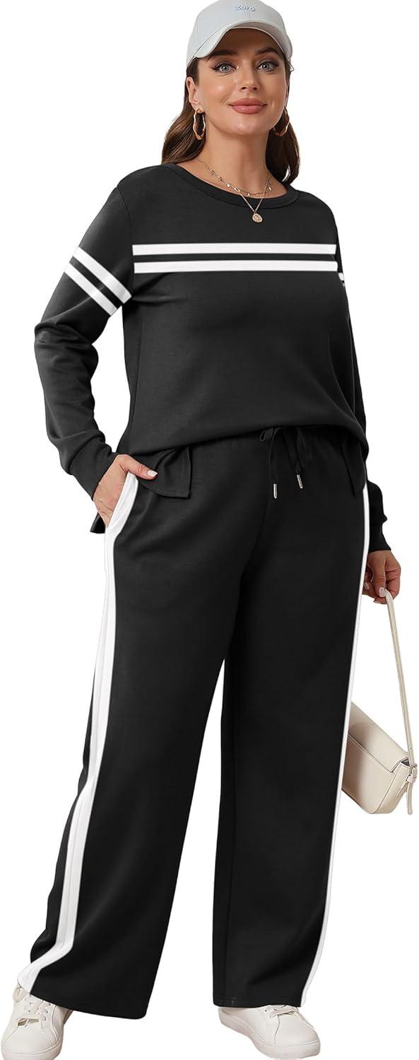 imageXIEERDUO Womens 2 Piece Lounge Sets Side Slit Outfits Wide Leg Tracksuit Comfy Loungewear Fashion Sweatsuit S3XLZ Black White