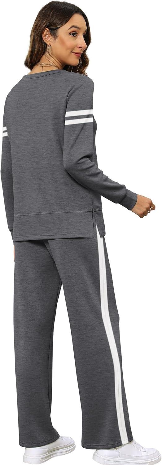 imageXIEERDUO Womens 2 Piece Lounge Sets Side Slit Outfits Wide Leg Tracksuit Comfy Loungewear Fashion Sweatsuit S3XLZ Darkgray White