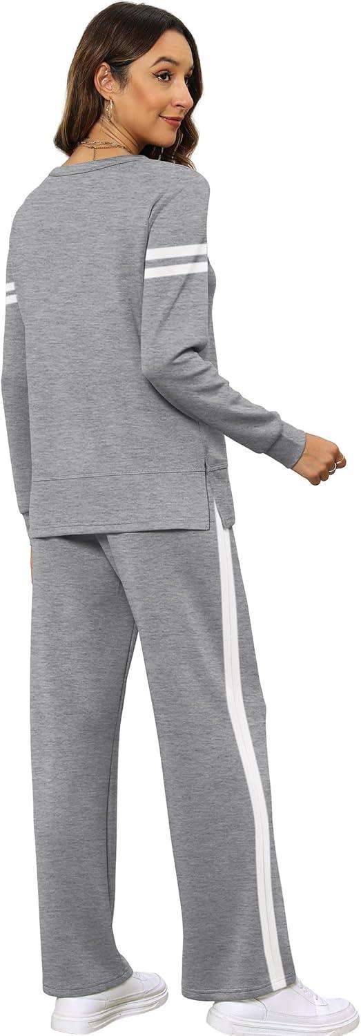 imageXIEERDUO Womens 2 Piece Lounge Sets Side Slit Outfits Wide Leg Tracksuit Comfy Loungewear Fashion Sweatsuit S3XLZ Grey White