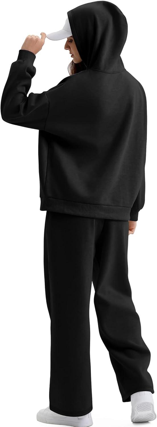 imageXIEERDUO Womens 2 Piece Outfits 2024 Sweatsuit Set Track Suits Oversized Hoodie Sweatshirts Wide Leg Sweatpants with PocketsA01black