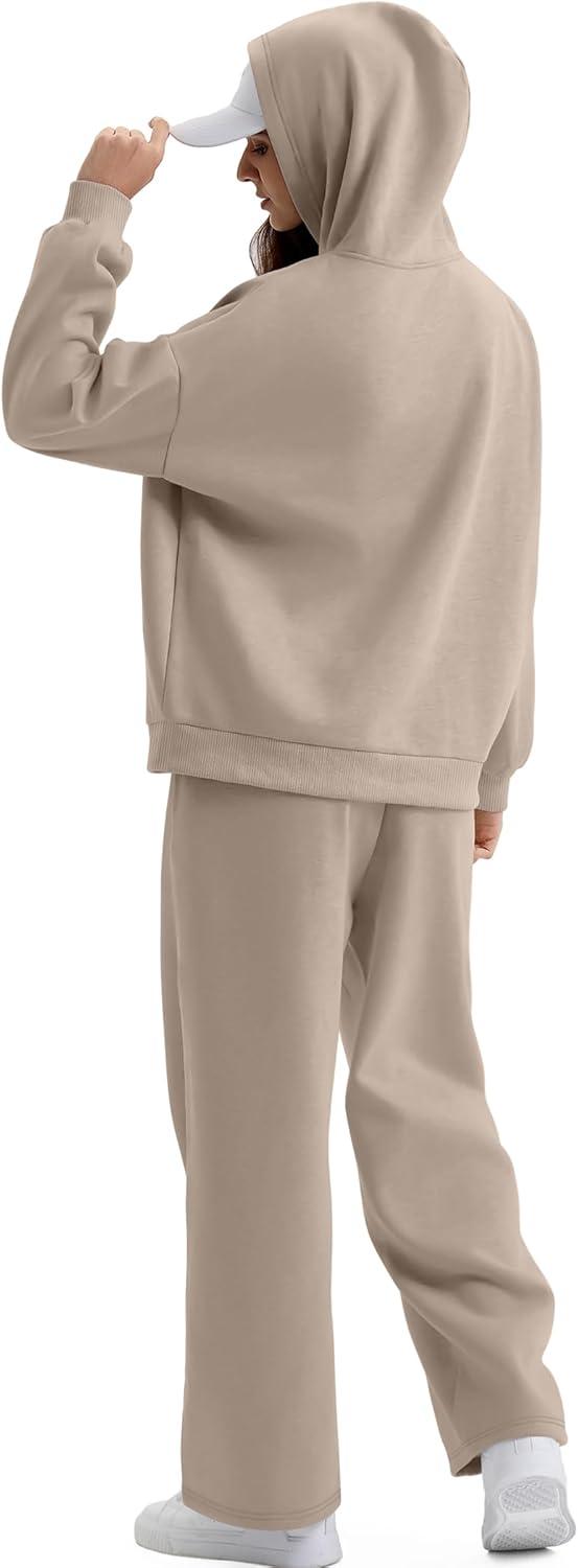 imageXIEERDUO Womens 2 Piece Outfits 2024 Sweatsuit Set Track Suits Oversized Hoodie Sweatshirts Wide Leg Sweatpants with PocketsA02coffeegrey