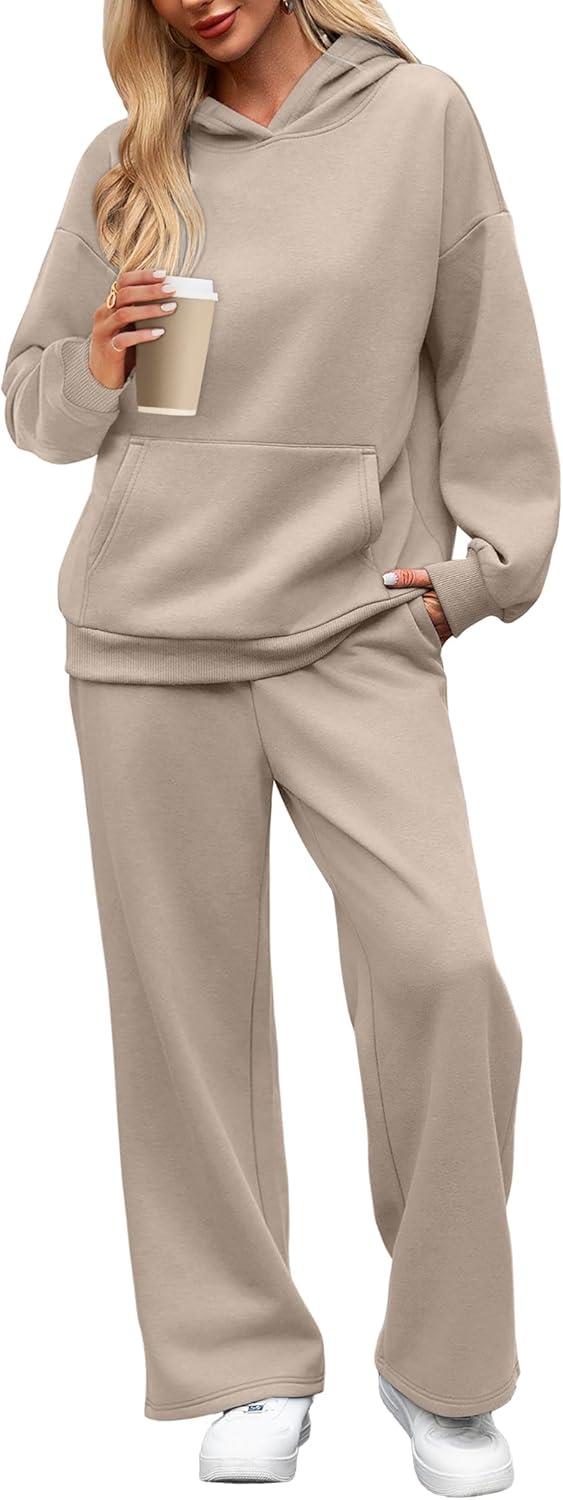 imageXIEERDUO Womens 2 Piece Outfits 2024 Sweatsuit Set Track Suits Oversized Hoodie Sweatshirts Wide Leg Sweatpants with PocketsA02coffeegrey