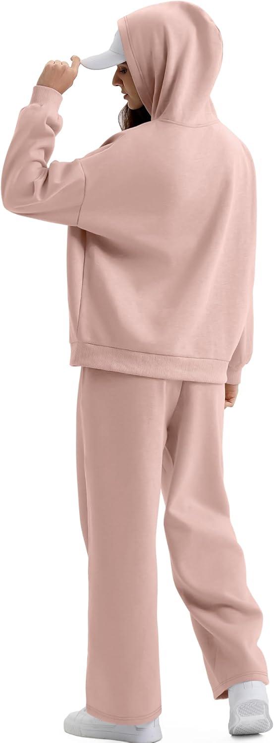 imageXIEERDUO Womens 2 Piece Outfits 2024 Sweatsuit Set Track Suits Oversized Hoodie Sweatshirts Wide Leg Sweatpants with PocketsA06grey Pink
