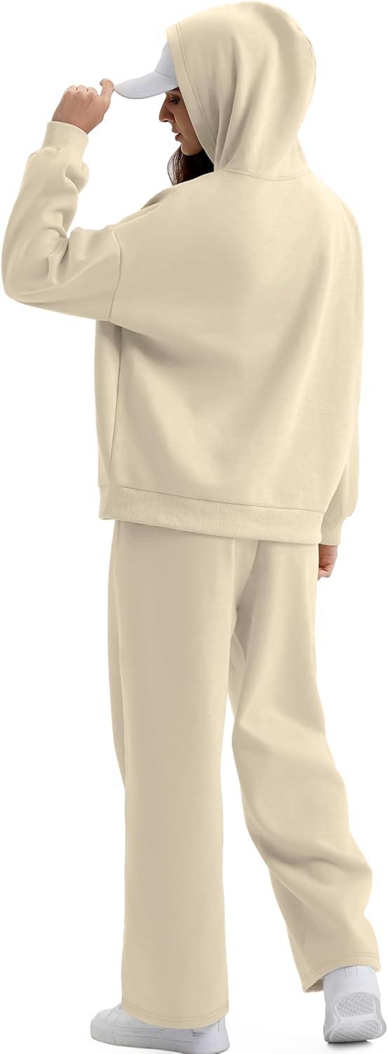 imageXIEERDUO Womens 2 Piece Outfits 2024 Sweatsuit Set Track Suits Oversized Hoodie Sweatshirts Wide Leg Sweatpants with PocketsA07apricot