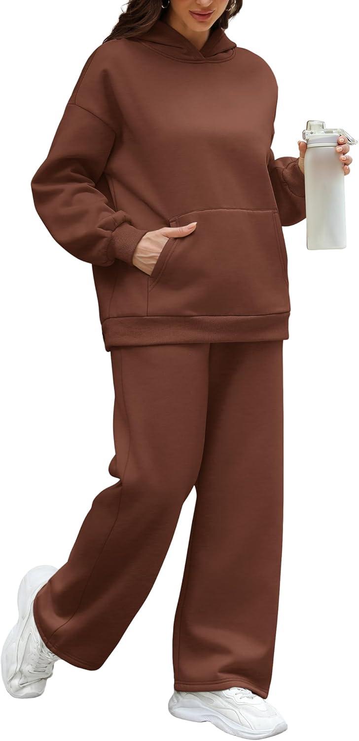 imageXIEERDUO Womens 2 Piece Outfits 2024 Sweatsuit Set Track Suits Oversized Hoodie Sweatshirts Wide Leg Sweatpants with PocketsA09brown