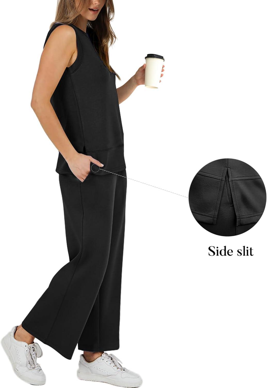 imageXIEERDUO Womens 2 Piece Outfits Summer Travel Tracksuit Loose Wide Leg Loungewear Comfy Lounge Sets S3XLA01black