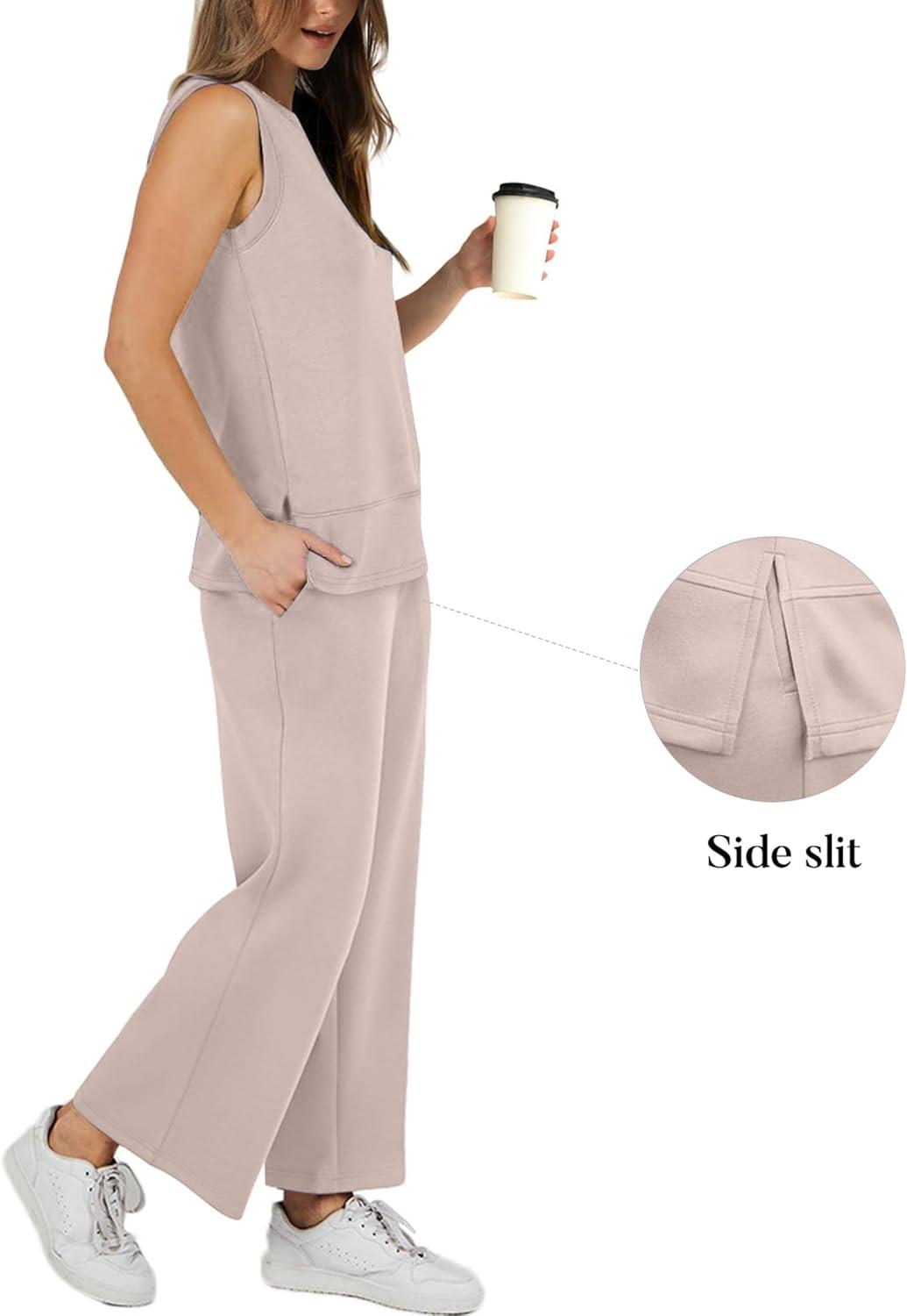 imageXIEERDUO Womens 2 Piece Outfits Summer Travel Tracksuit Loose Wide Leg Loungewear Comfy Lounge Sets S3XLA03light Khaki