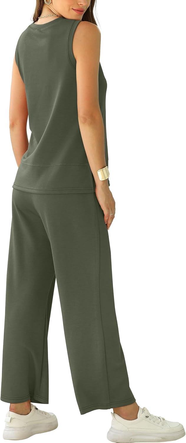 imageXIEERDUO Womens 2 Piece Outfits Summer Travel Tracksuit Loose Wide Leg Loungewear Comfy Lounge Sets S3XLA04army Green