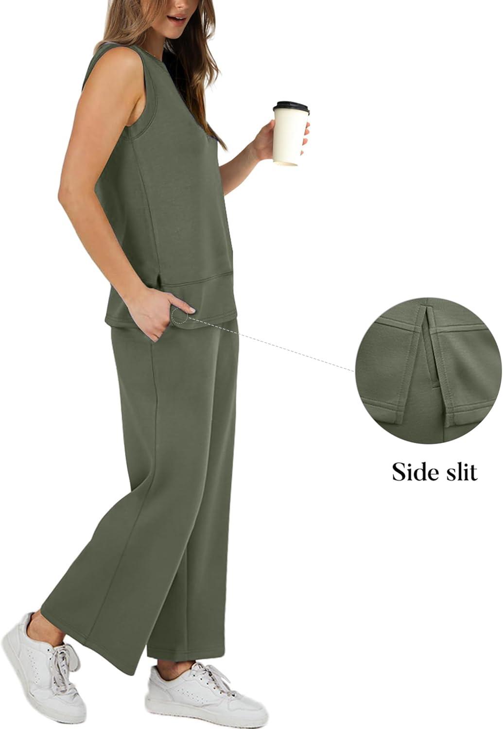 imageXIEERDUO Womens 2 Piece Outfits Summer Travel Tracksuit Loose Wide Leg Loungewear Comfy Lounge Sets S3XLA04army Green