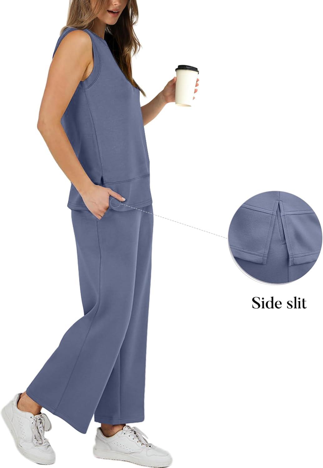 imageXIEERDUO Womens 2 Piece Outfits Summer Travel Tracksuit Loose Wide Leg Loungewear Comfy Lounge Sets S3XLA05blue