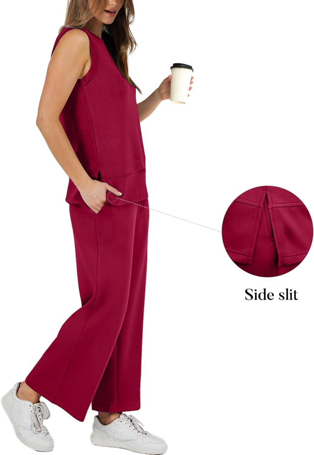 imageXIEERDUO Womens 2 Piece Outfits Summer Travel Tracksuit Loose Wide Leg Loungewear Comfy Lounge Sets S3XLA06burgundy