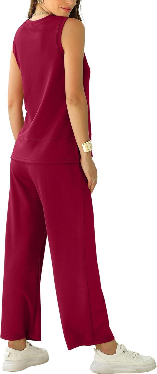 imageXIEERDUO Womens 2 Piece Outfits Summer Travel Tracksuit Loose Wide Leg Loungewear Comfy Lounge Sets S3XLA06burgundy