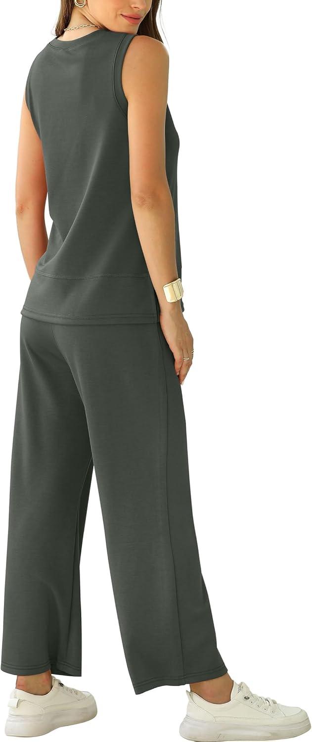 imageXIEERDUO Womens 2 Piece Outfits Summer Travel Tracksuit Loose Wide Leg Loungewear Comfy Lounge Sets S3XLA07dark Greygreen