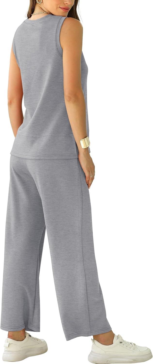 imageXIEERDUO Womens 2 Piece Outfits Summer Travel Tracksuit Loose Wide Leg Loungewear Comfy Lounge Sets S3XLA08grey