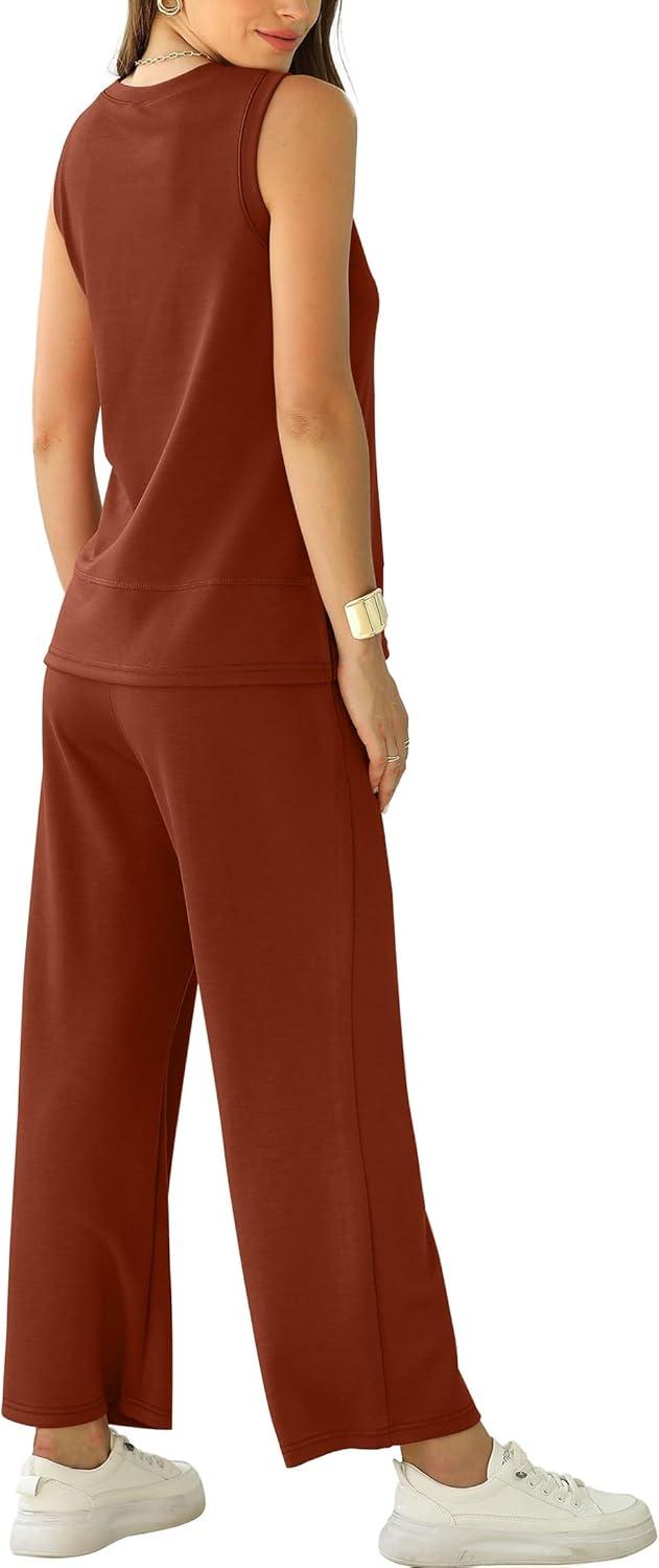imageXIEERDUO Womens 2 Piece Outfits Summer Travel Tracksuit Loose Wide Leg Loungewear Comfy Lounge Sets S3XLA10rust
