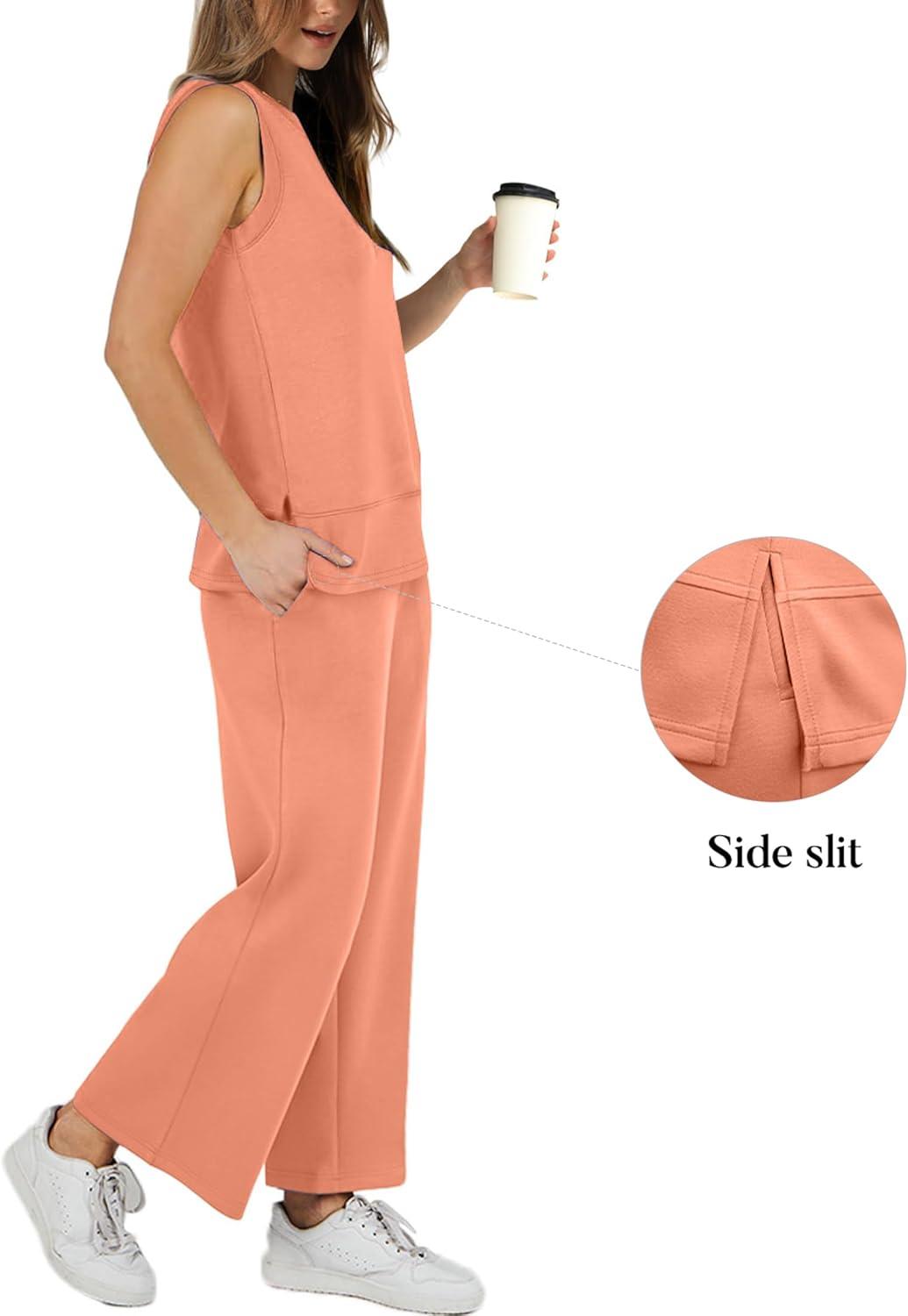 imageXIEERDUO Womens 2 Piece Outfits Summer Travel Tracksuit Loose Wide Leg Loungewear Comfy Lounge Sets S3XLA11coral