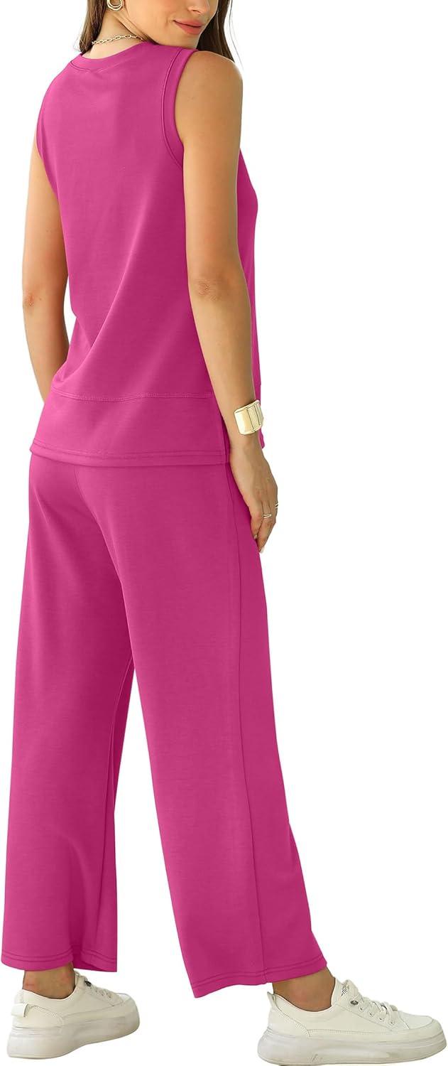 imageXIEERDUO Womens 2 Piece Outfits Summer Travel Tracksuit Loose Wide Leg Loungewear Comfy Lounge Sets S3XLA12pink