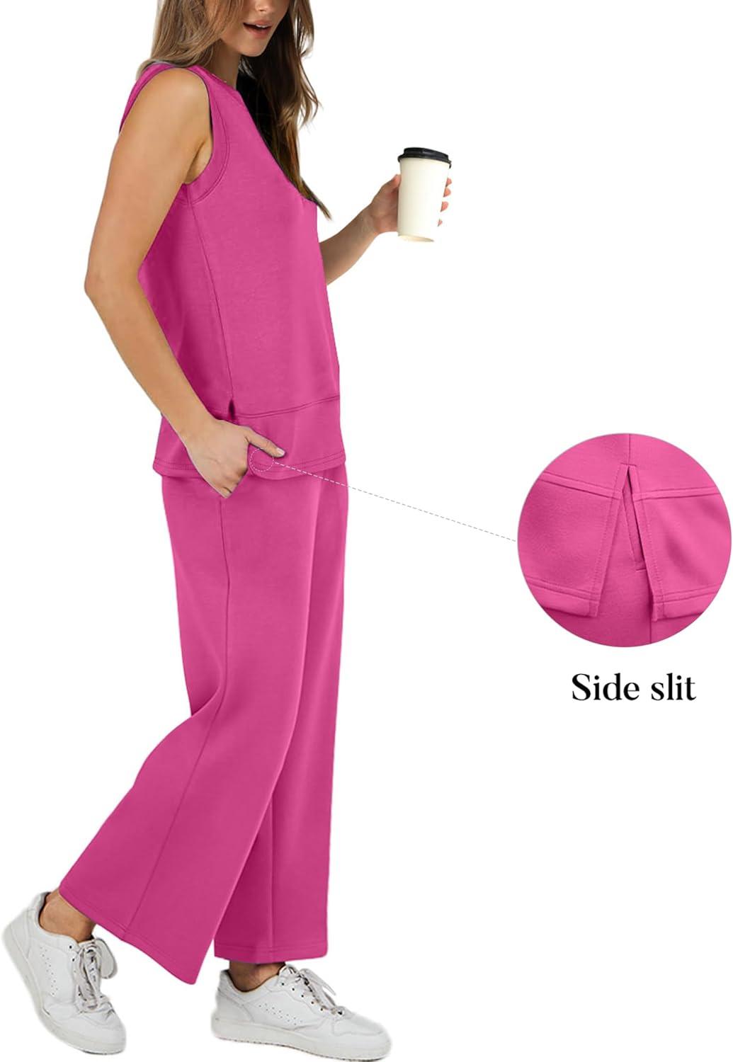 imageXIEERDUO Womens 2 Piece Outfits Summer Travel Tracksuit Loose Wide Leg Loungewear Comfy Lounge Sets S3XLA12pink