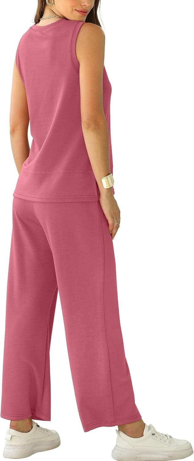 imageXIEERDUO Womens 2 Piece Outfits Summer Travel Tracksuit Loose Wide Leg Loungewear Comfy Lounge Sets S3XLA15lychee Pink