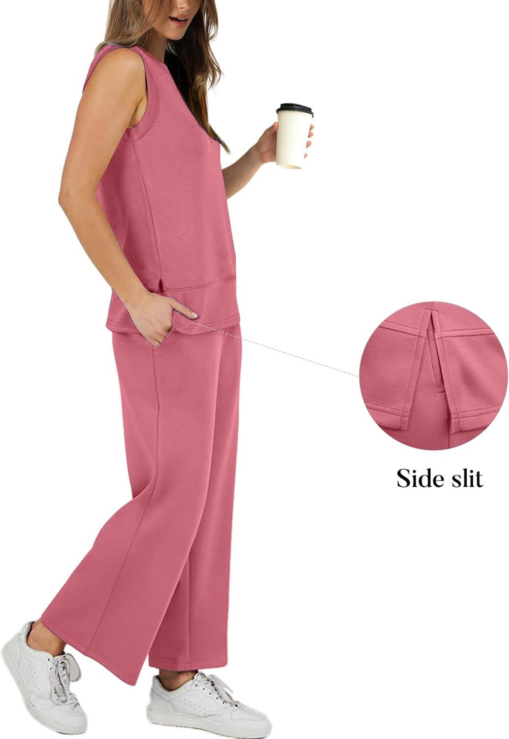 imageXIEERDUO Womens 2 Piece Outfits Summer Travel Tracksuit Loose Wide Leg Loungewear Comfy Lounge Sets S3XLA15lychee Pink