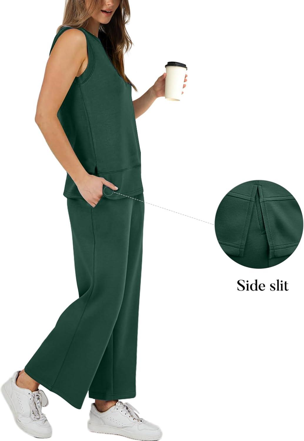 imageXIEERDUO Womens 2 Piece Outfits Summer Travel Tracksuit Loose Wide Leg Loungewear Comfy Lounge Sets S3XLA18deep Green