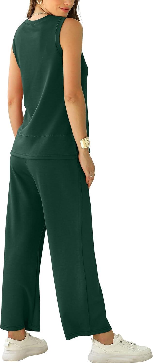 imageXIEERDUO Womens 2 Piece Outfits Summer Travel Tracksuit Loose Wide Leg Loungewear Comfy Lounge Sets S3XLA18deep Green