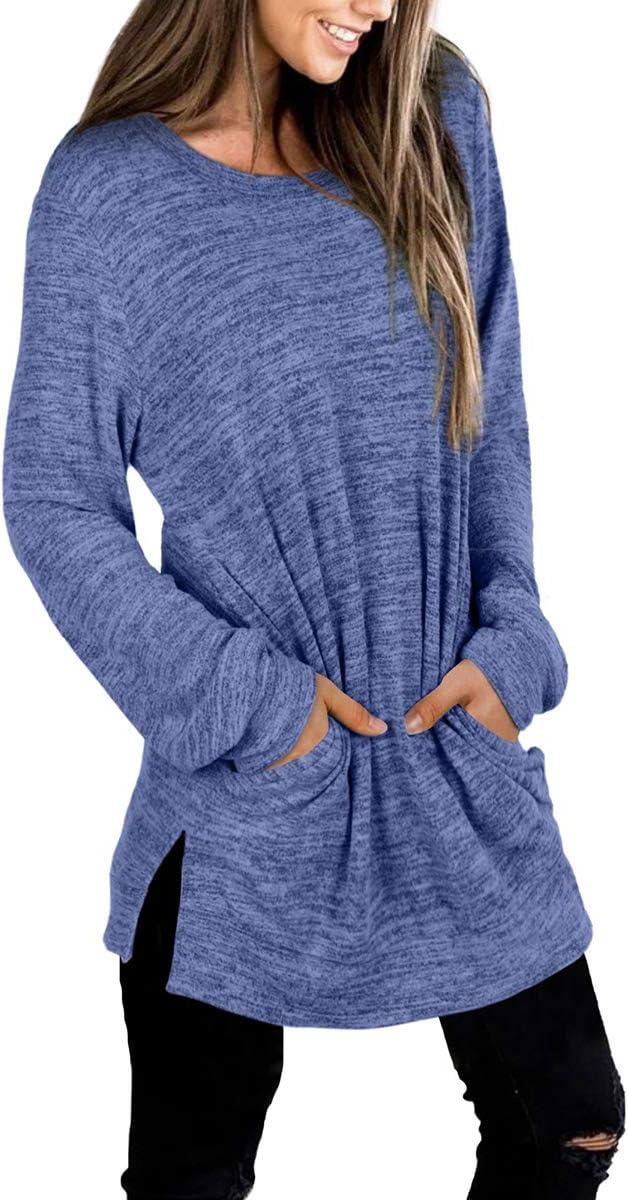 imageXIEERDUO Womens Casual Sweatshirts Long Sleeve Shirts Oversized With Pocket Tunic Tops S3XL100blue