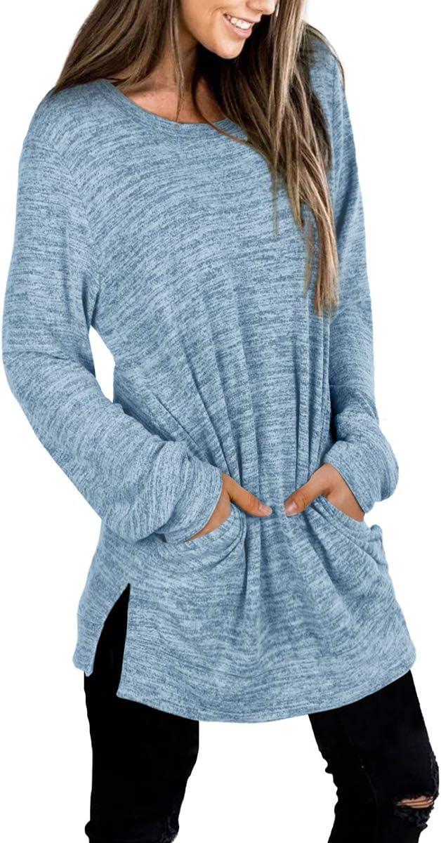 imageXIEERDUO Womens Casual Sweatshirts Long Sleeve Shirts Oversized With Pocket Tunic Tops S3XL104lakeblue