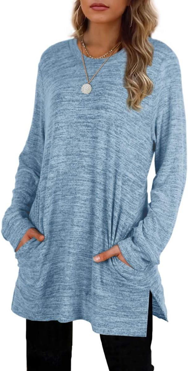 imageXIEERDUO Womens Casual Sweatshirts Long Sleeve Shirts Oversized With Pocket Tunic Tops S3XL104lakeblue