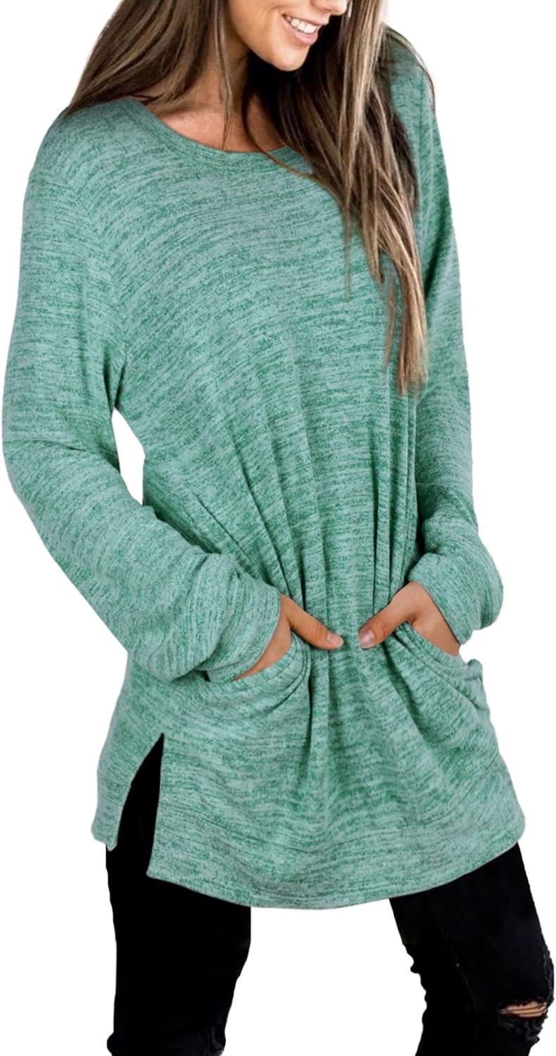 imageXIEERDUO Womens Casual Sweatshirts Long Sleeve Shirts Oversized With Pocket Tunic Tops S3XL107lakegreen