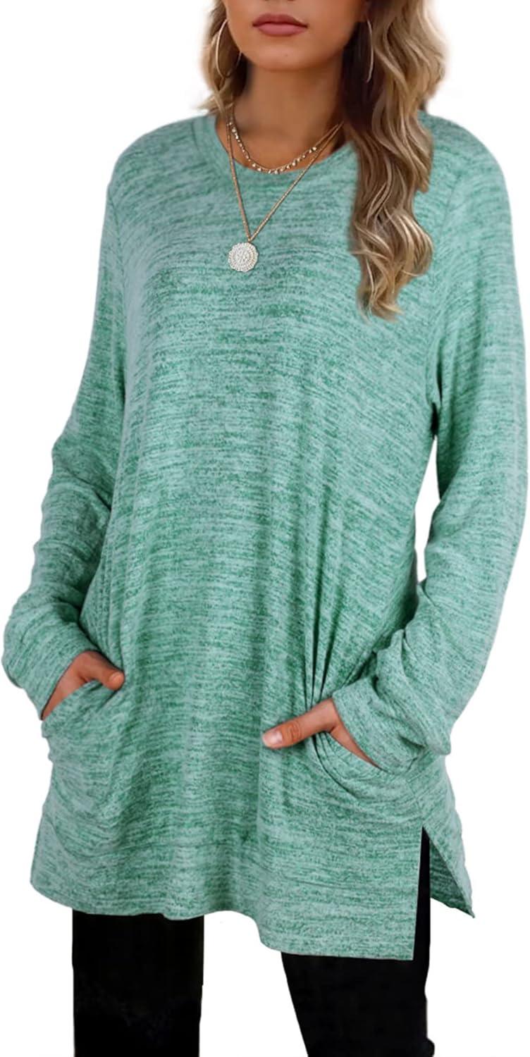 imageXIEERDUO Womens Casual Sweatshirts Long Sleeve Shirts Oversized With Pocket Tunic Tops S3XL107lakegreen