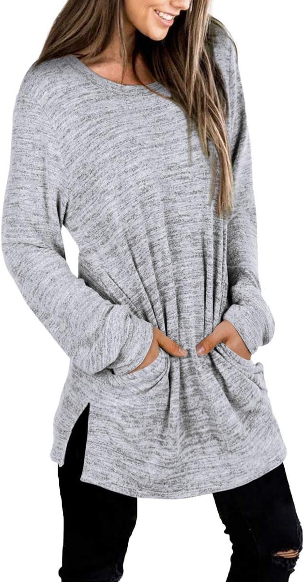 imageXIEERDUO Womens Casual Sweatshirts Long Sleeve Shirts Oversized With Pocket Tunic Tops S3XL109greywhite