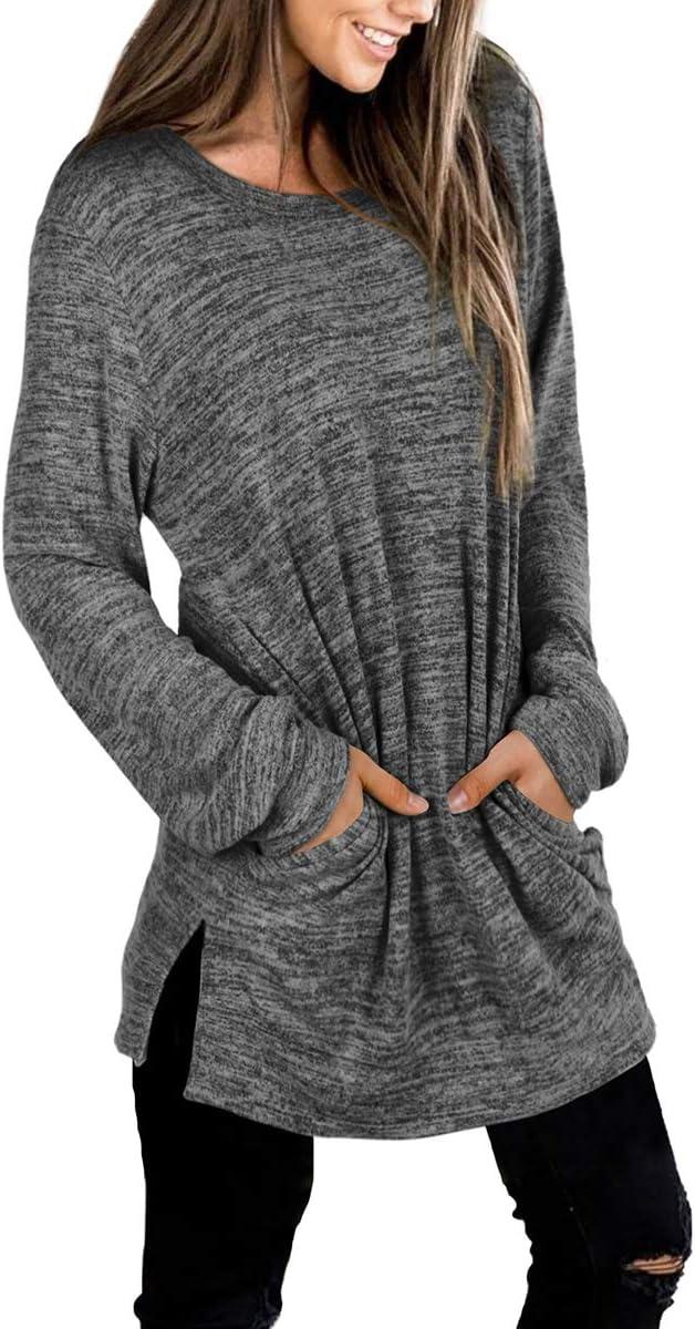 imageXIEERDUO Womens Casual Sweatshirts Long Sleeve Shirts Oversized With Pocket Tunic Tops S3XL112darkgrey