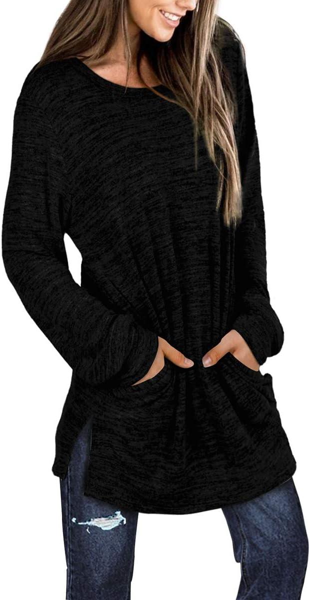 imageXIEERDUO Womens Casual Sweatshirts Long Sleeve Shirts Oversized With Pocket Tunic Tops S3XL113black