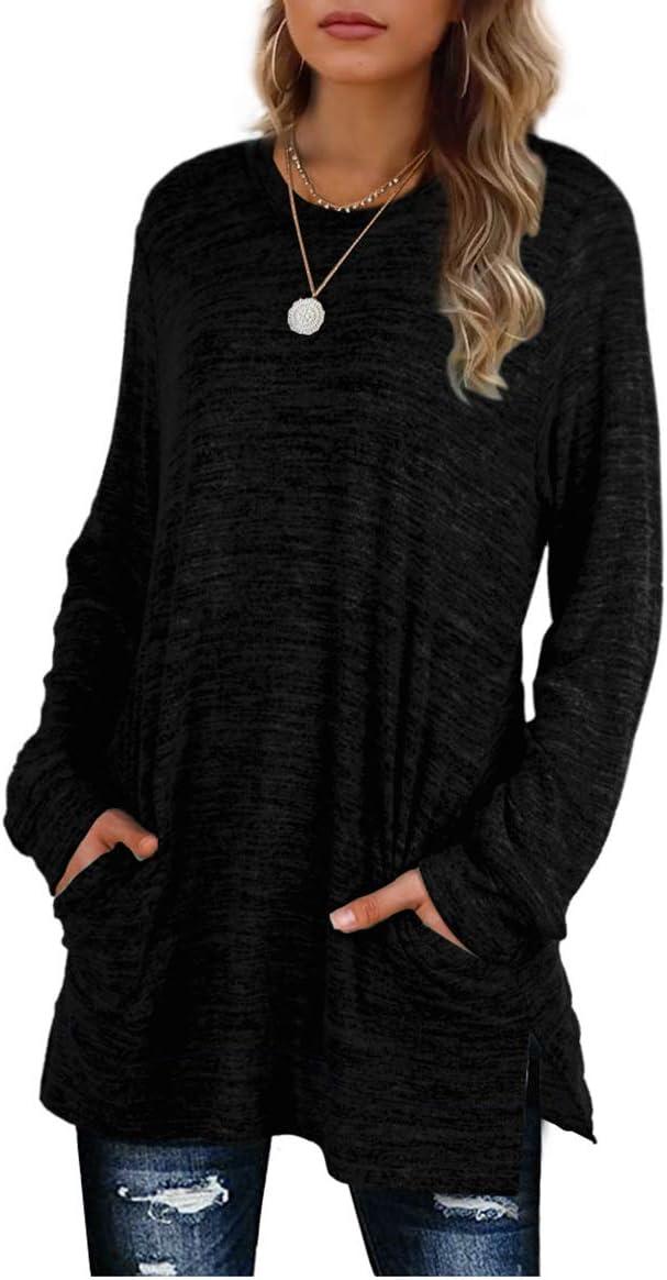 imageXIEERDUO Womens Casual Sweatshirts Long Sleeve Shirts Oversized With Pocket Tunic Tops S3XL113black