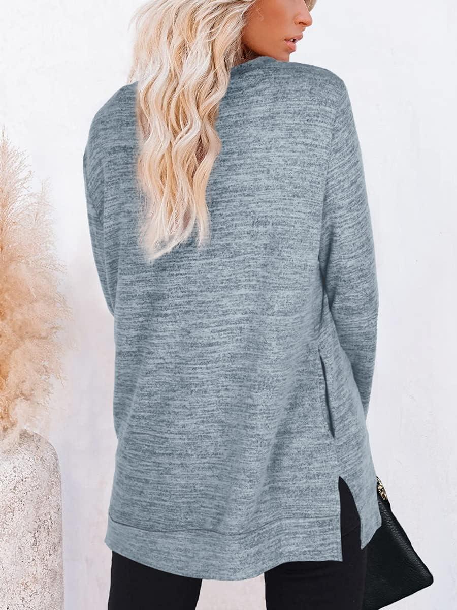 imageXIEERDUO Womens Casual Sweatshirts Long Sleeve Shirts Oversized With Pocket Tunic Tops S3XL114bluegrey