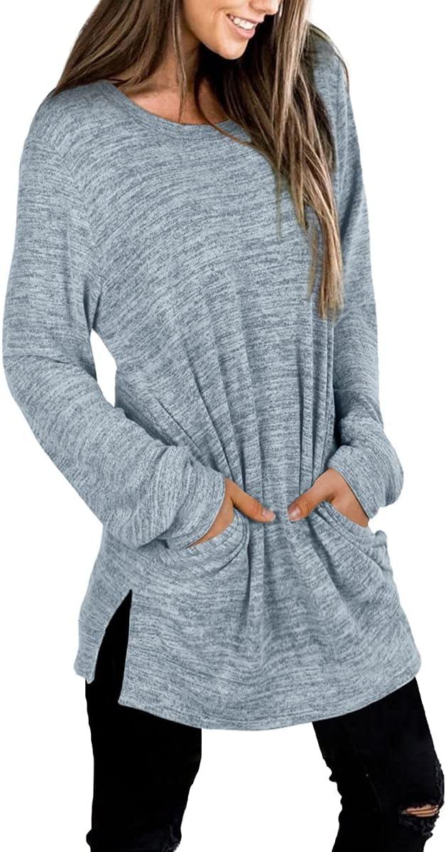imageXIEERDUO Womens Casual Sweatshirts Long Sleeve Shirts Oversized With Pocket Tunic Tops S3XL114bluegrey