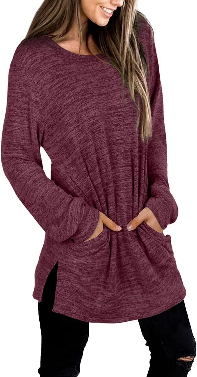 imageXIEERDUO Womens Casual Sweatshirts Long Sleeve Shirts Oversized With Pocket Tunic Tops S3XL116purplered
